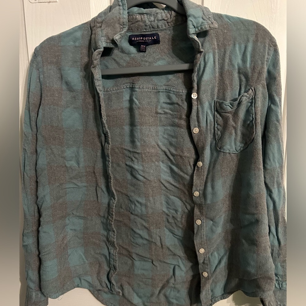 Aéropostale mint green and grey plaid flannel size medium